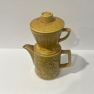 Vintage Brown Ceramic Teapot and Dripper Set. Great gift for any tea lover.